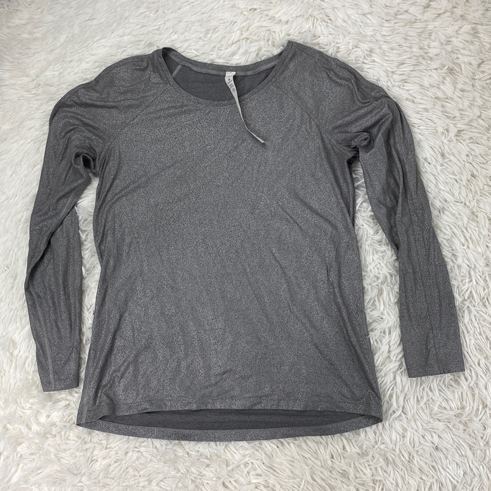 Lululemon Emerald Long Sleeve *Foil Luminosity Foil Print Heathered Metal Grey